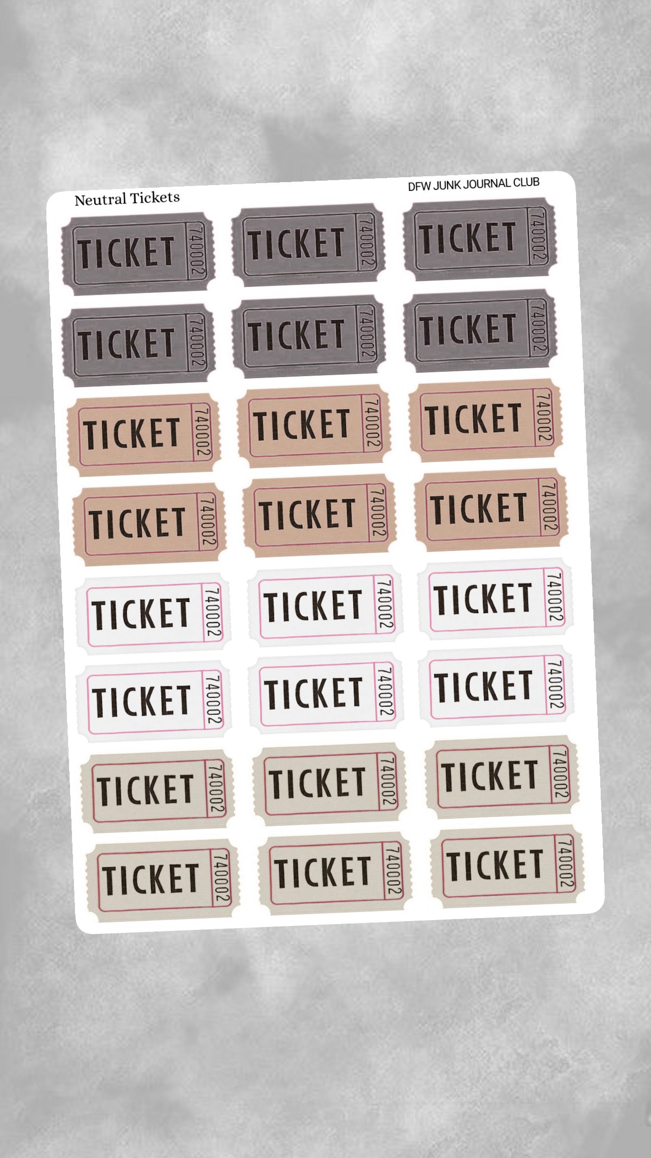 Neutral Ticket Sticker Sheet
